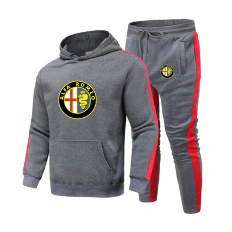 

2023 Spring Autumn Men's ALFA ROMEO Logo Tracksuit Hoodies Sweatshirt Suit Patchwork Fashion High Quality Hoodie + Pants 2 Piece