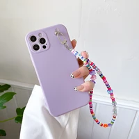 letter pendant beads strap hang phone charm case for iphone 13 11 12 pro max xs x xr 7 8 plus se2 lanyard chain cute color cover