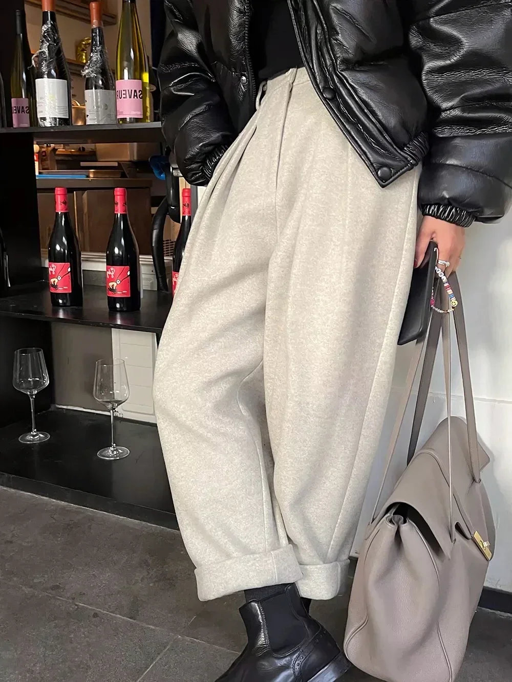 Женские повседневные шерстяные брюки со свободными карманами