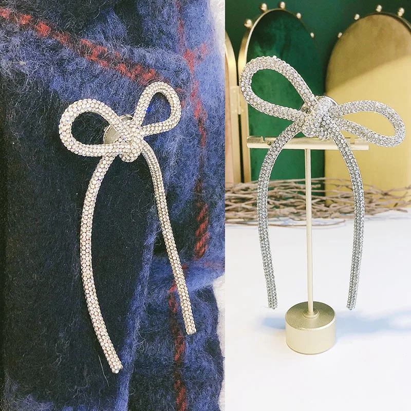

Silver Color Rhinestone Bow Brooches for Women Large Bowknot Brooch Pin Vintage Fashion Jewelry Winter Accessories