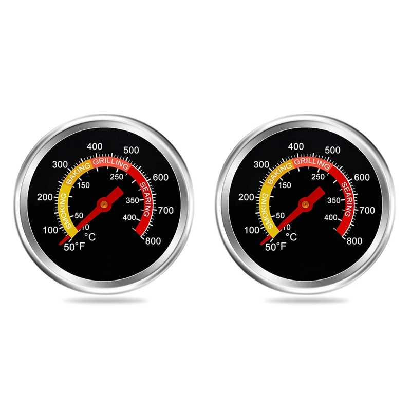 

2X Grill Thermometer Smoker Temperature Gauge Charcoal Grill Pit Smoker Thermometer Heat Indicator For Meat Cooking