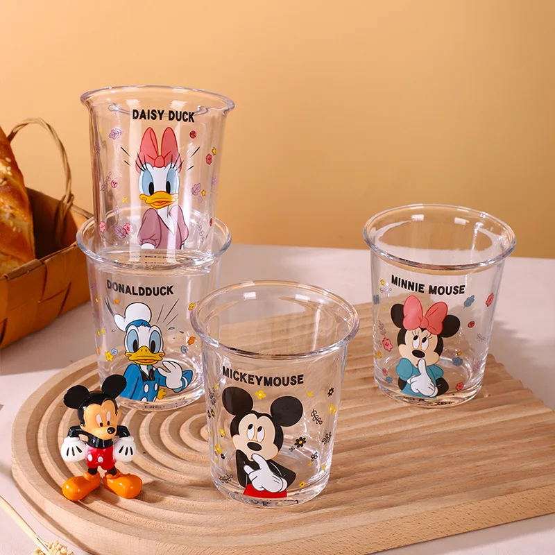 em ze szkła Disney 400 ml naczynia do picia Cartoon Children Milk Mug Kitchen Glasses Transprant Cute Print Tumbler Cups Friend Gift