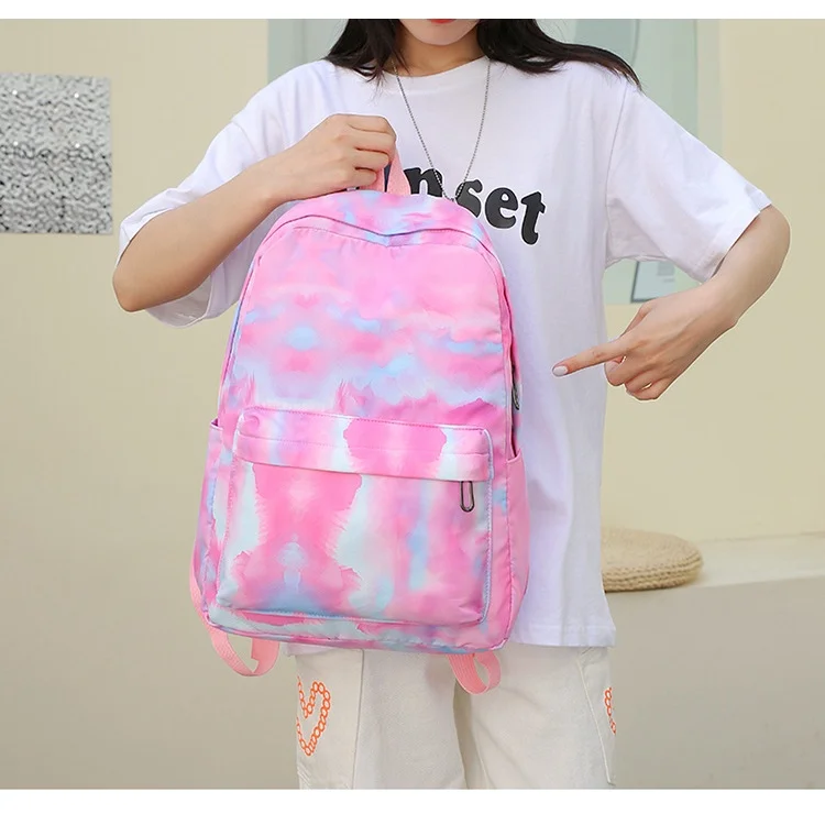 3-piece Set Girls Boys High School Student Large Capacity Backpacks for Travel New Children Rainbow Tie Dye Fashion Pen Bags New