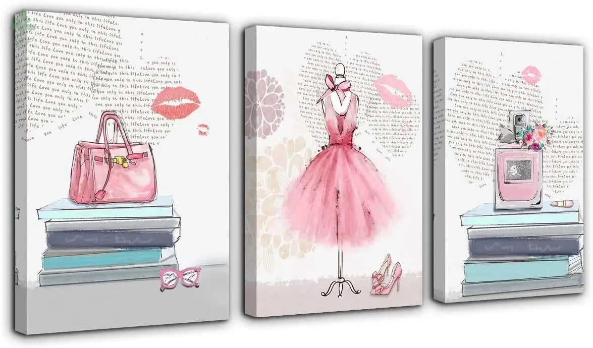 

Холст для девочек, спальня, розовый, модное настенное украшение, три предмета, картина, искусство