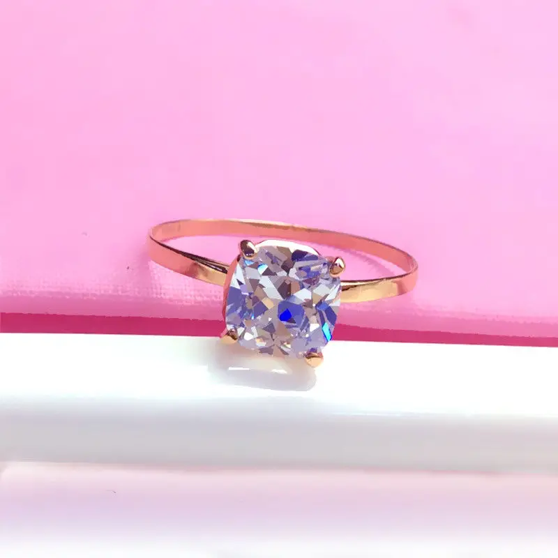 

Original 585 Purple Gold Plated 14K Rose Gold Inlaid Square Crystal Engagement Rings for Women Fashion Exquisite Jewelry Gift