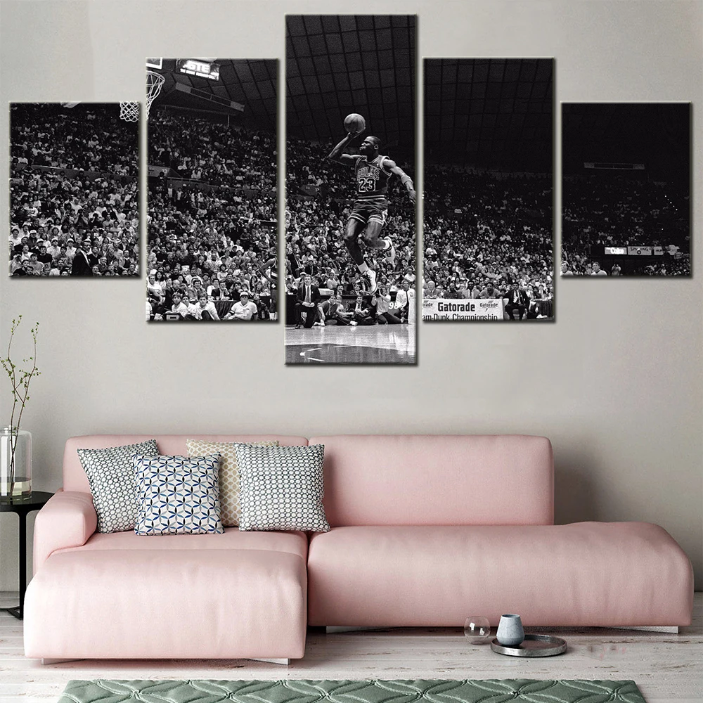 

Modern Abstract Paintings Art Poster Prints Interior Posters Canvas Art 5 Pieces Famous Basketball Superstar Michael Wall Decor