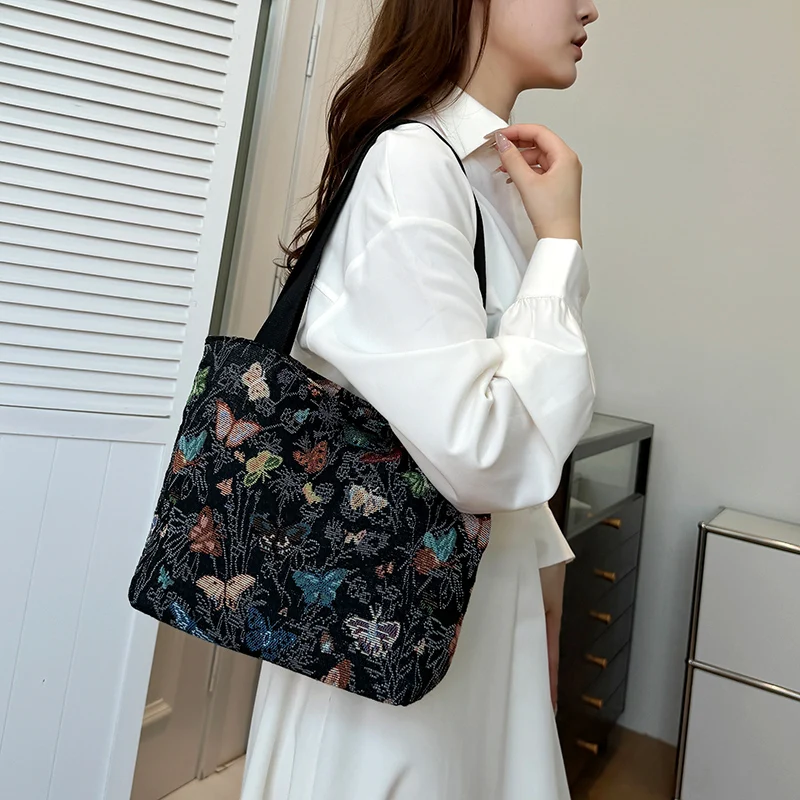 Женская сумка-тоут в стиле ретро вместительная сумочка с принтом бабочки сумка