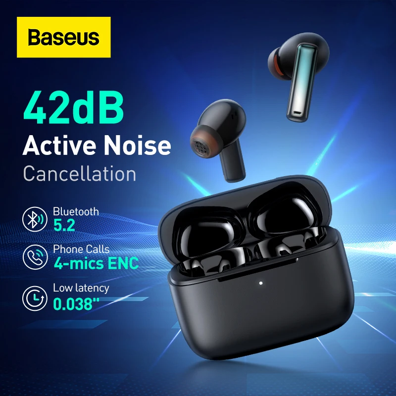 Cheap Baseus ANC سماعة باوي M2 سماعة بلوتوث لاسلكية 5.2 مع 42dB نشط إلغاء الضوضاء 4 mic ENC صحيح سماعة لاسلكية صغيرة داخل الأذن