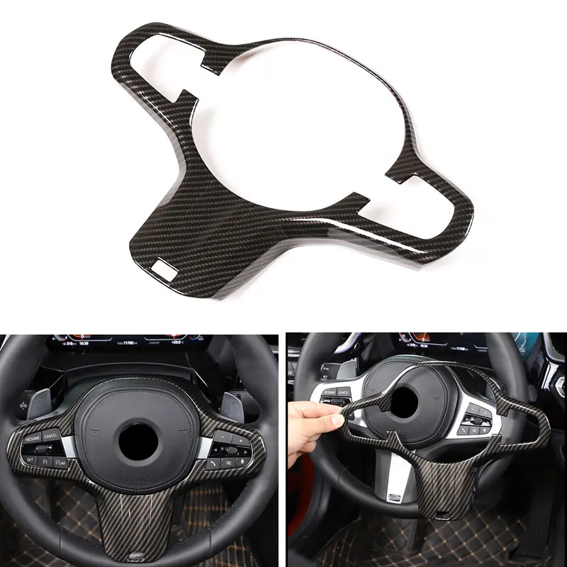 

Car Styling ABS Carbon Fiber Texture Interior Steering Wheel Cover Trim For BMW 5 Series G30 X3 G01 X4 G02 2018 2019