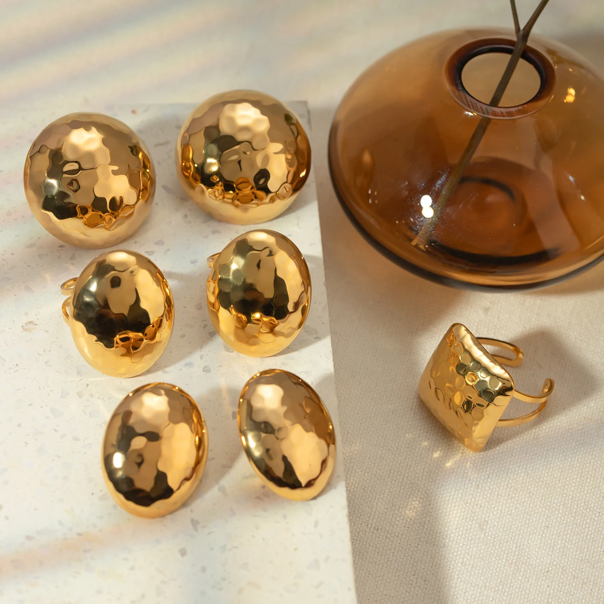 Женское Винтажное Открытое Кольцо Из Нержавеющей Стали С Геометрическим Узором