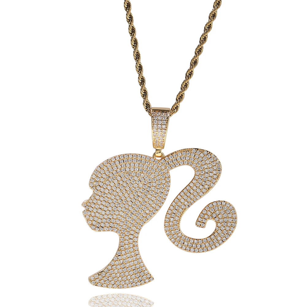 Цепочка с кулоном в виде ледяной Девушки Bling King для женщин ожерелье из розового