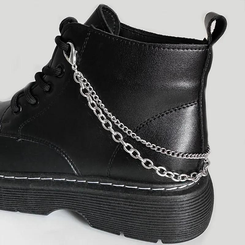 2PCS Punk Hollow Heart Stainless Steel Chains Shoe Buckles Vintage Martin Boots Canvas Shoes Chains Accessories Hip Hop Jewelry