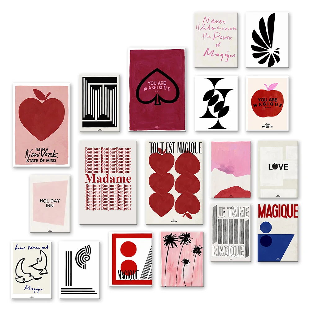 Настенная картина с розовым абстрактным алфавитом и сердцем