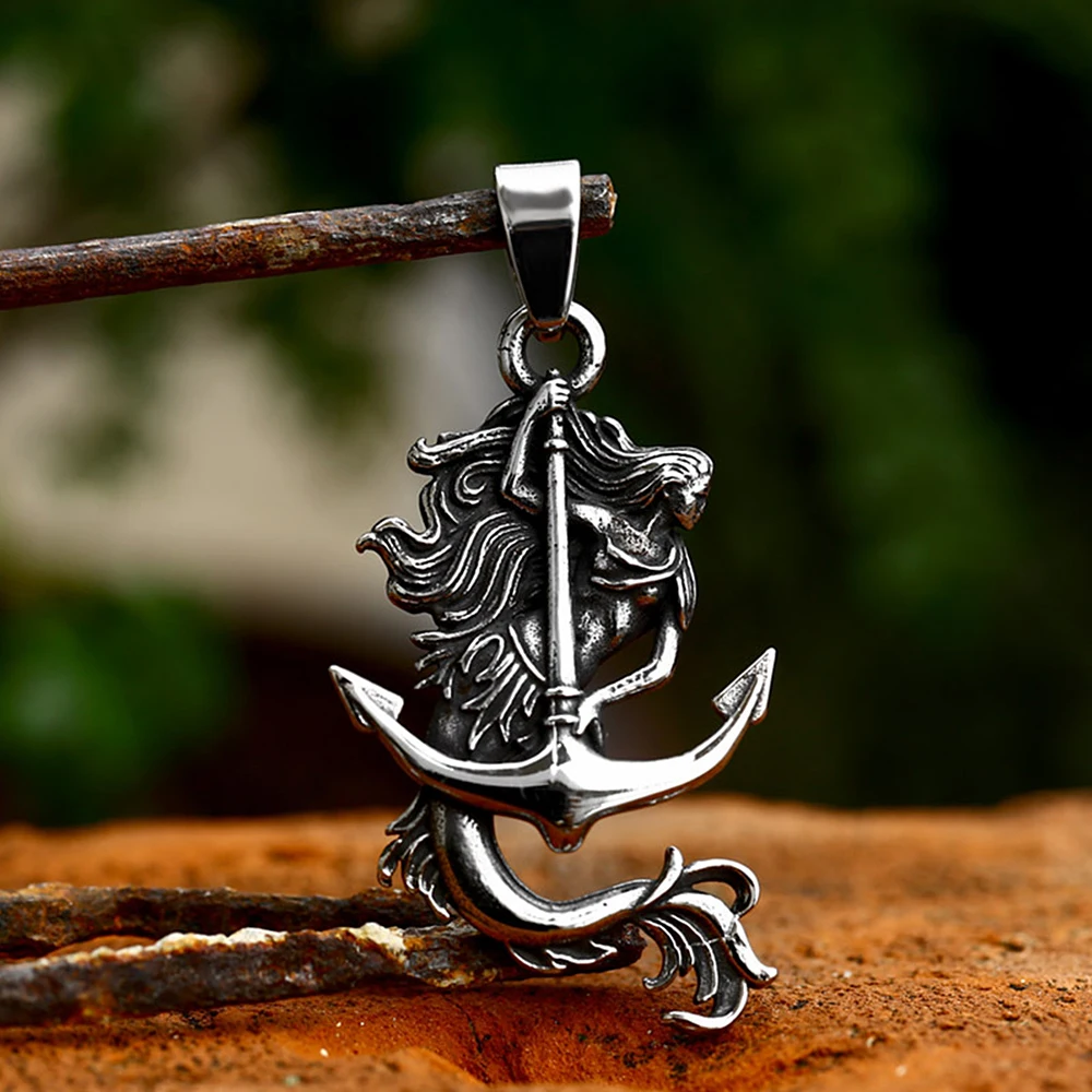 

Fashion Stainless Steel Mermaid Pendants Unique Vintage Anchor Necklaces Unisex Biker Punk Amulet Jewelry Gifts Dropshipping