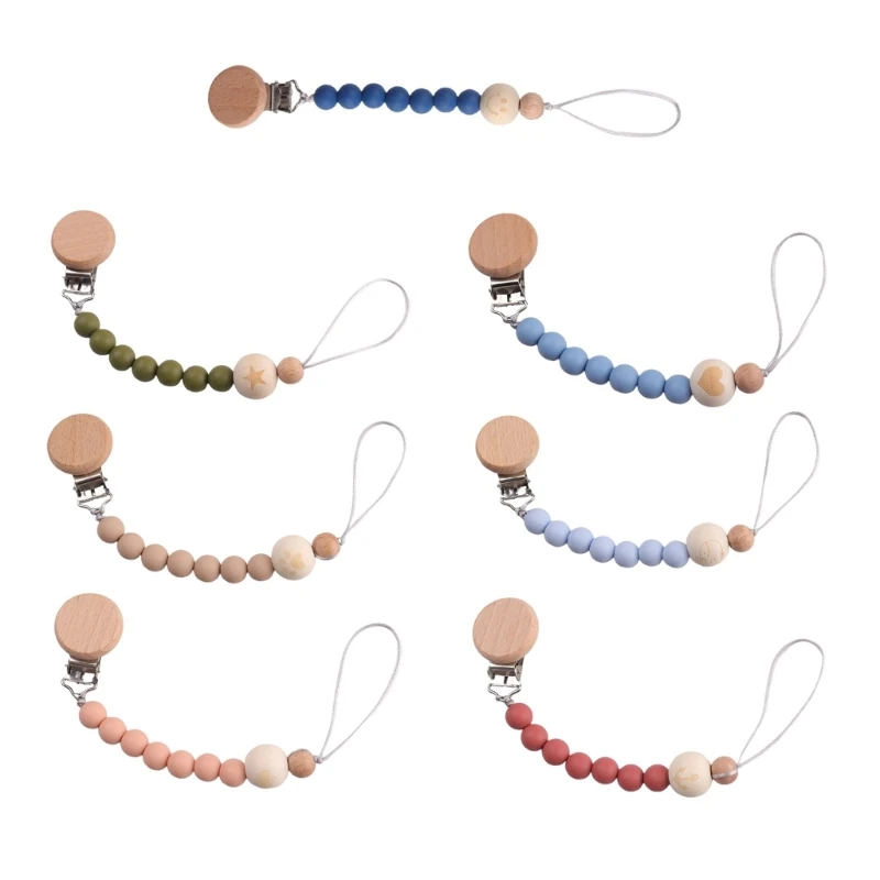 

D7WF Baby Silicone Pacifier Clips Chain Beech Ring Newborn Dummy Nipple Holder