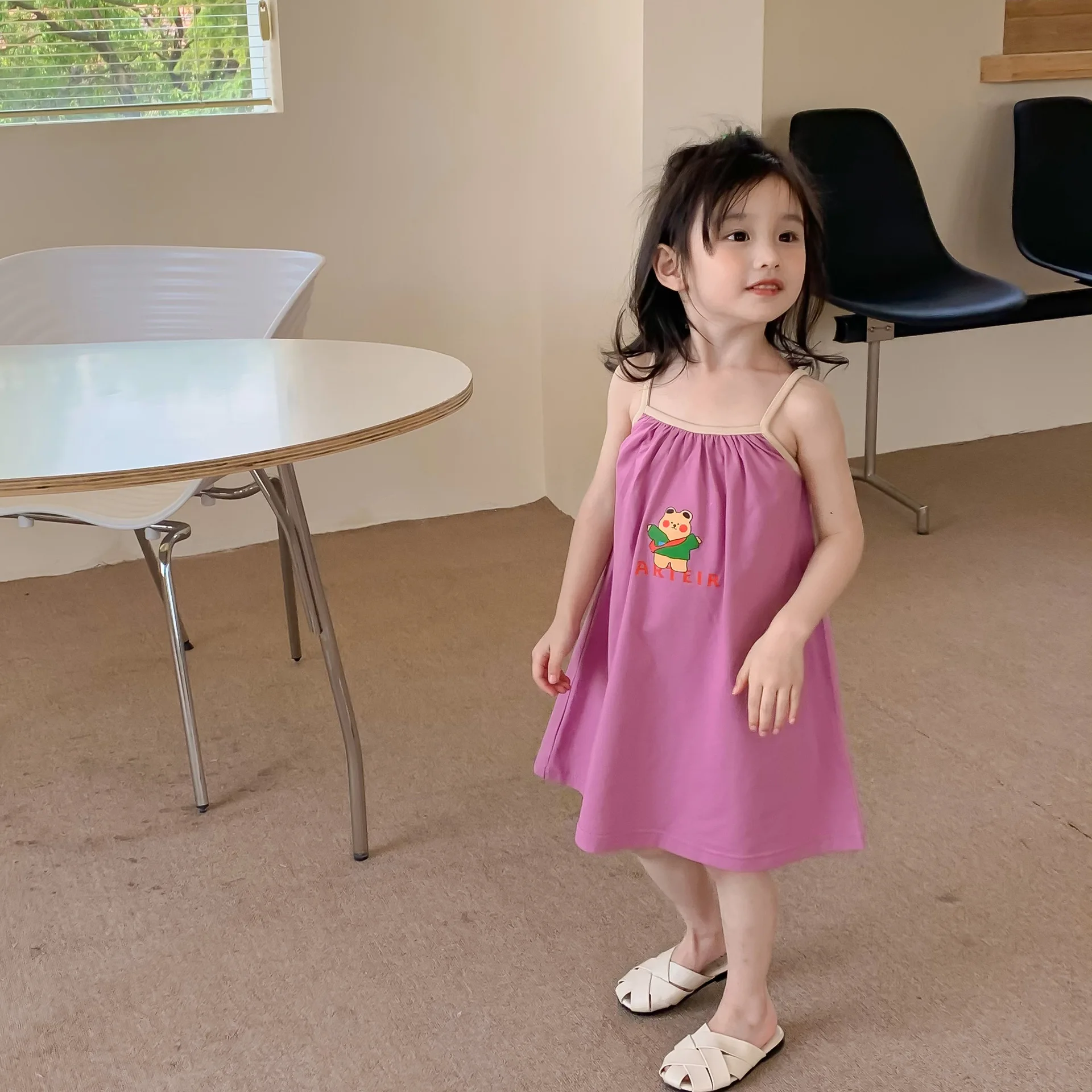 

Girls Slip Dress Summer Kids Cartoon Print Casual Dresses Children Clothes 1-6Y