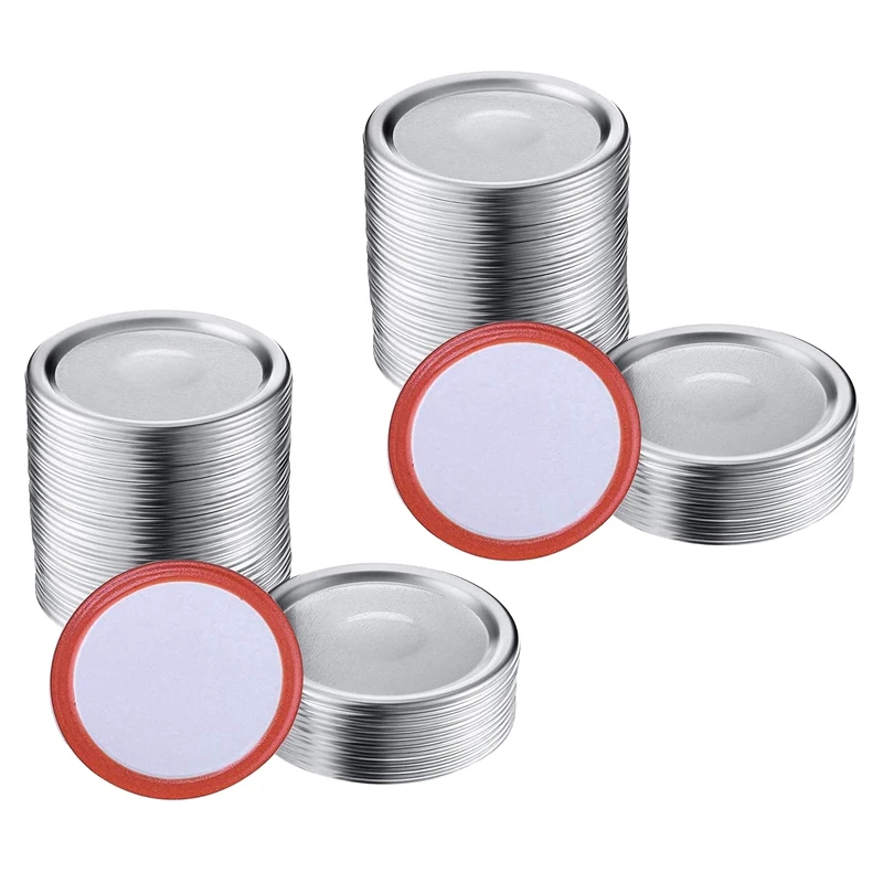 

Крышки для консервных банок Mason Jar с широким горлышком 86 мм, многоразовые герметичные Серебристые крышки раздельного типа с силиконовыми уплотнительными кольцами, 200 шт.