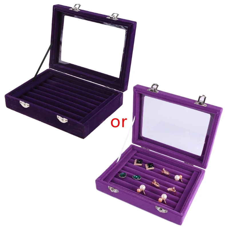 

Velvet Jewelry Tray Organizer Box Holder with Clear Lid for Drawer Stud Earring