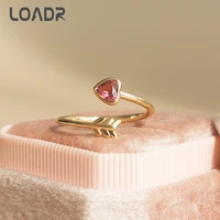 loadr s925 gold color arrow rings for women fashion heart shaped pink gemstone adjustable ring simple wedding party finger rings