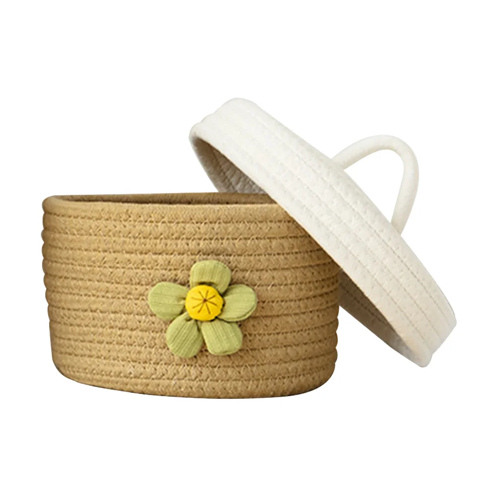 

Storage Box Lid Organizing Basket Sundries Organizer Multipurpose Woven Round Container Wicker Organizers