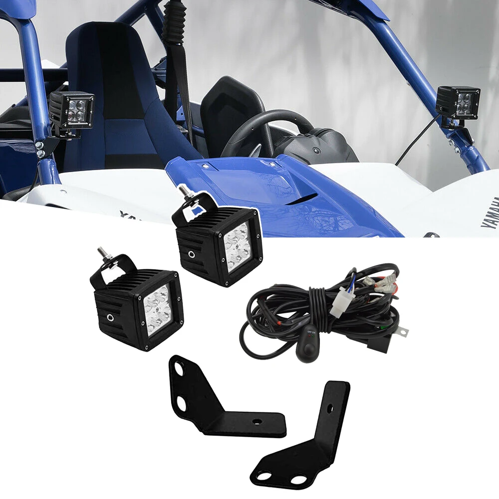 Front Side Pillar Mounting Brackets and 3 Inches LED Cube Light Pod with Wiring Kit Fits Yamaha YXZ 1000R 2016-2023