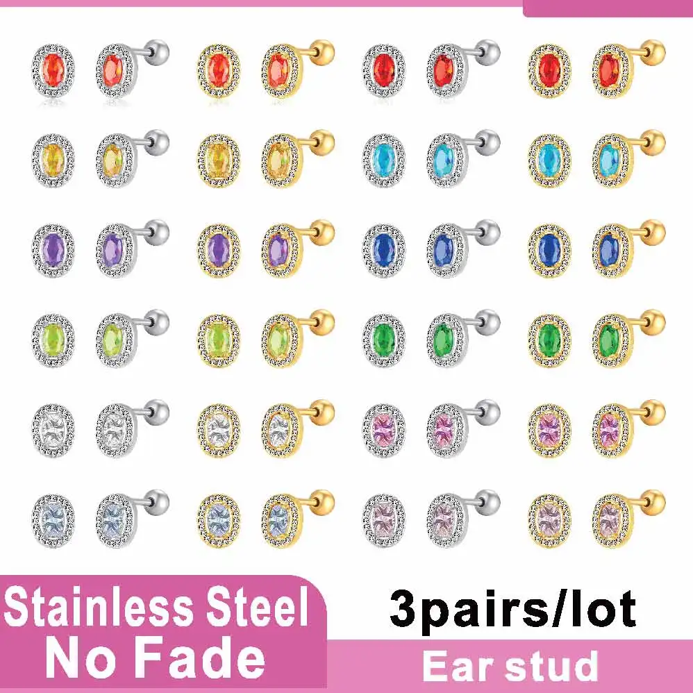 

6 Pcs New Helix Flat Piercing Ear Stud Earring for Women Moon Star Zircon Cartilage Tragus Accessories Stainless Steel Jewelry