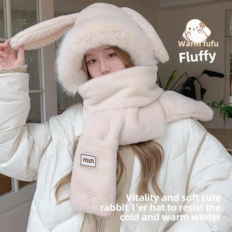 Милая плюшевая шапка с кроликом шарф интегрированные длинные уши осень/зима