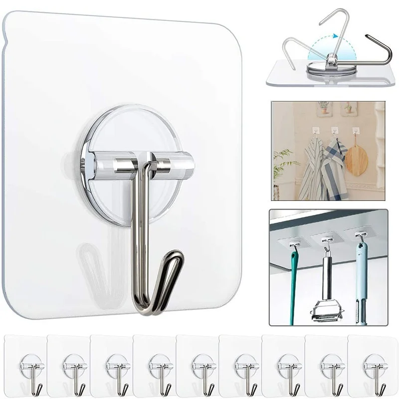 

Multi Use Self Adhesive Hook Wall Hooks Strong Transparent Suction Cup Sucker Hanger Kitchen Bathroom Door Traceless Organizer