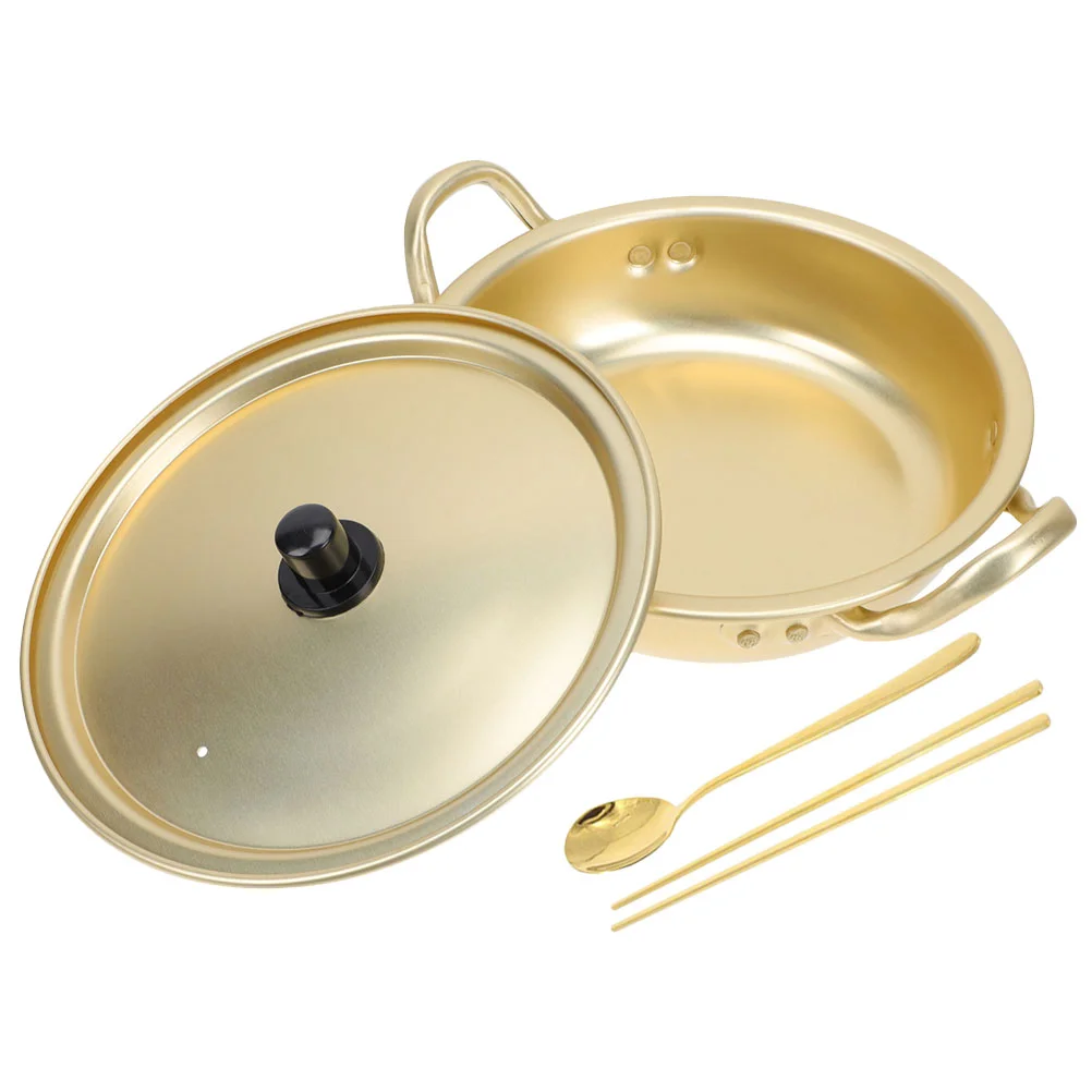 

Pot Ramen Korean Soup Ramyun Pan Cooking Steamer Noodle Stew Hot Noodlescooker Pasta Gold Steel Chopsticks Spoon Chinese Camping