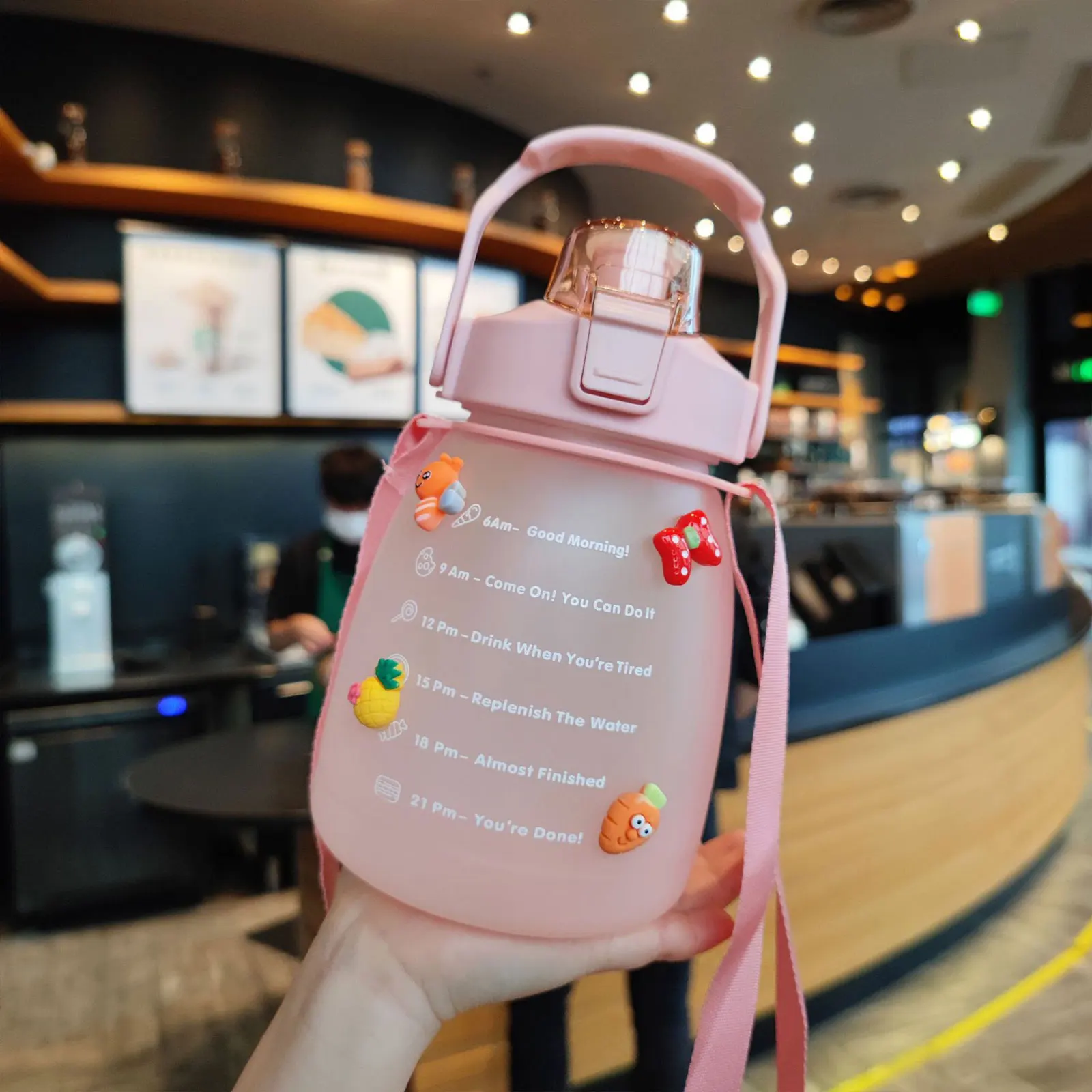 

Cute Girls Water Bottle with Stickers Straw Big Belly Cup 1300ml Sports Bottle for Water Jug Children Female Kettle with Strap