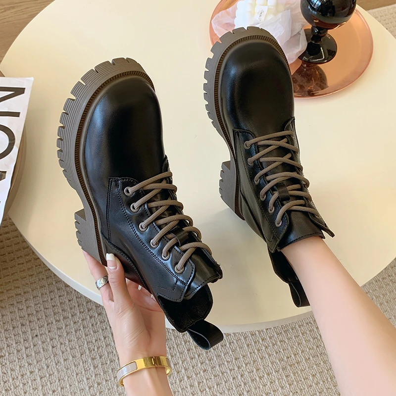 

Lace Up Boots Women's Rubber Shoes Rain Boots-Women Flat Heel Round Toe Lolita 2022 Ladies Ankle Autumn Rock Med Lace-Up Cross-t