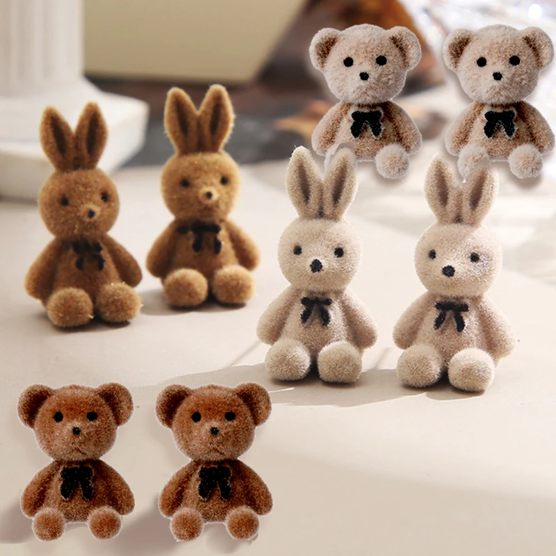 

Флокированные плюшевые серьги в виде кролика, милые коричневые серьги в виде животных цвета хаки для женщин и девушек, корейские серьги, юве...