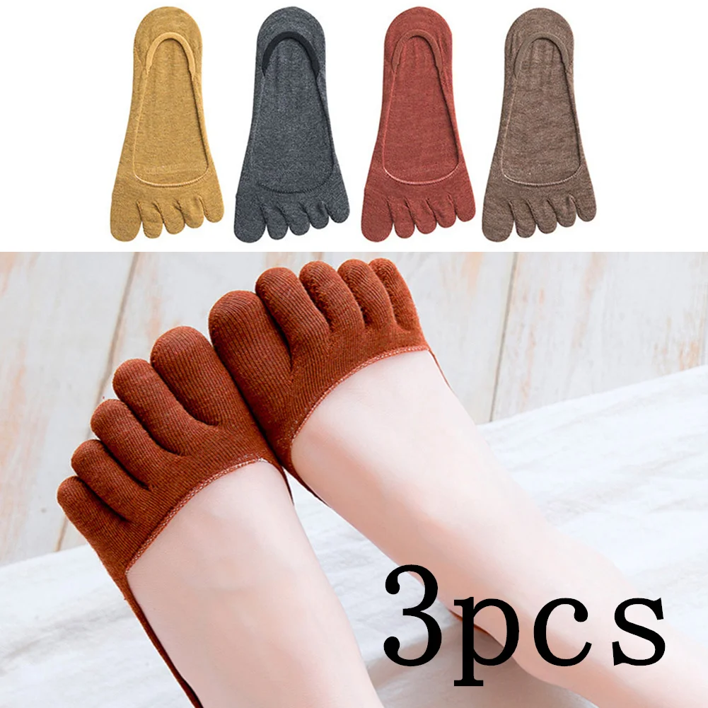 

3 Pairs Women Socks Five Toes Soft Elastic Breathable Cotton Sock Invisible Solid Color Sox Medias Cortas Para Mujer Ropa Mujer