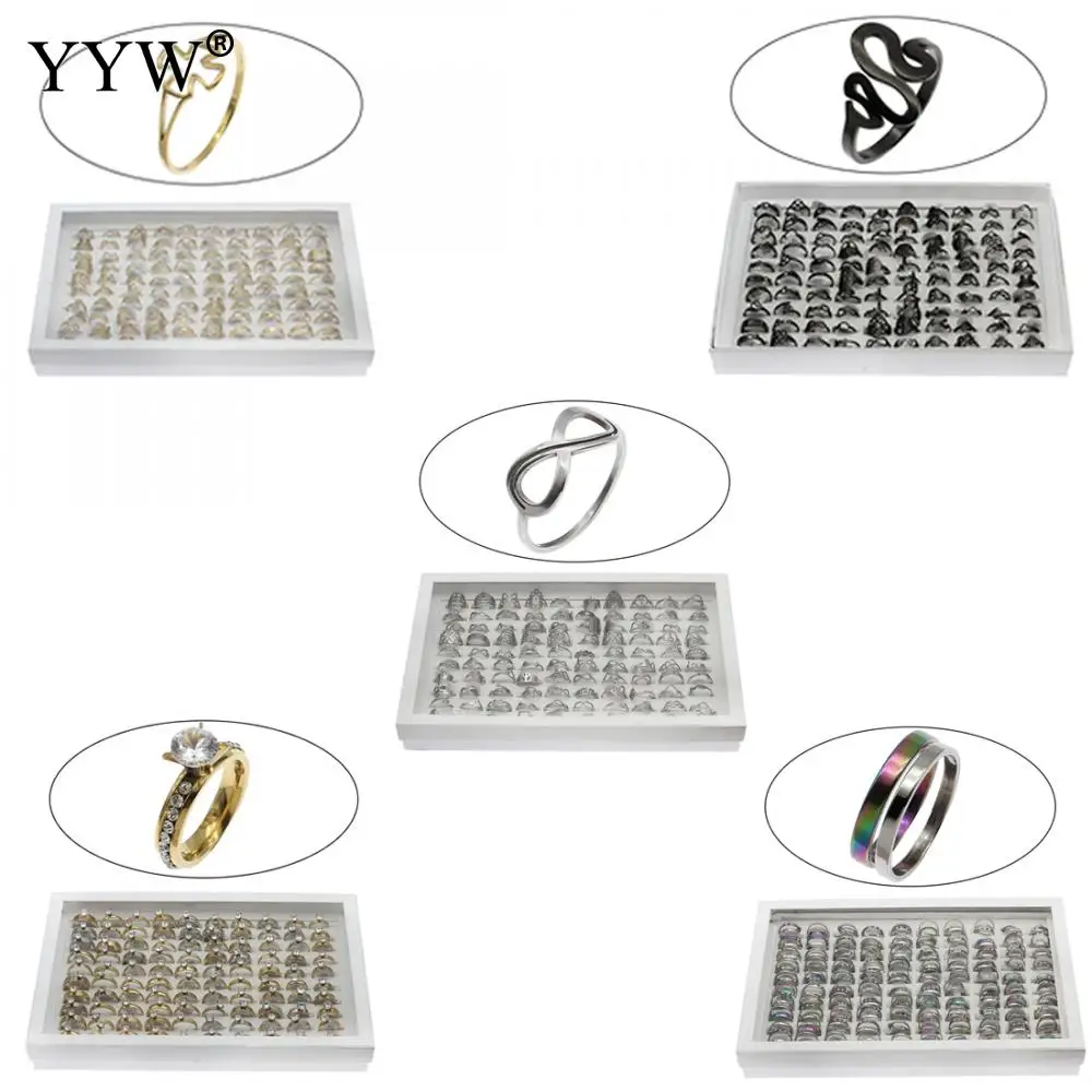 

100pcs/Box Stainless Steel Finger Rings For Men And Women Trendy Classic Mix Fashion Engagement Couple Jewelry Party Accessories