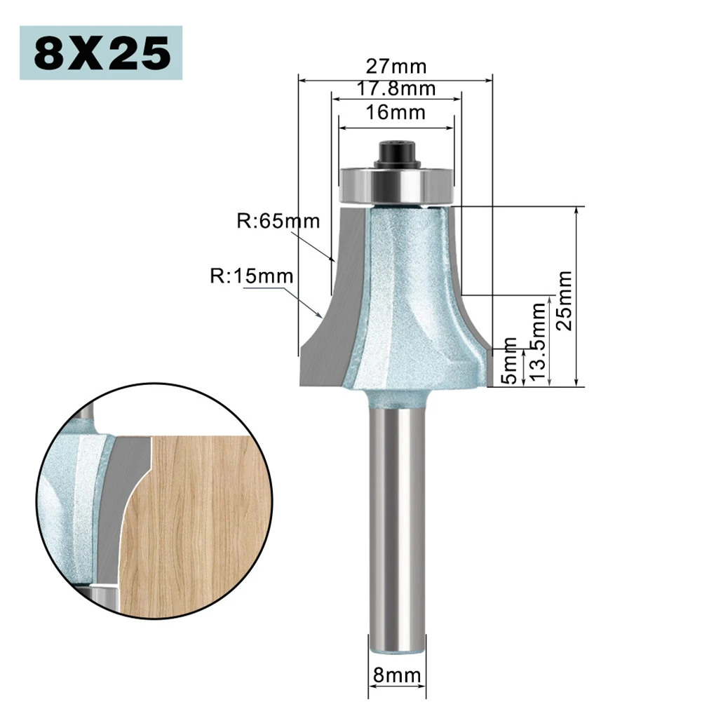 

1pc 8/12/12.7mm Cemented Carbide Router Bit Reverse R Milling Bearing Cutter Metal Power Tool For Woodworking Cutting
