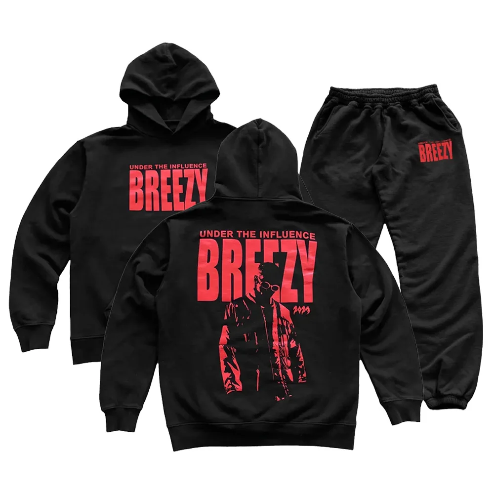 

Chris Brown Merch Under The Influence Tour 2023 Breezy Hoodie Jogger Pants Two Piece Set Sweatshirt+Sweatpants Women Men's Set
