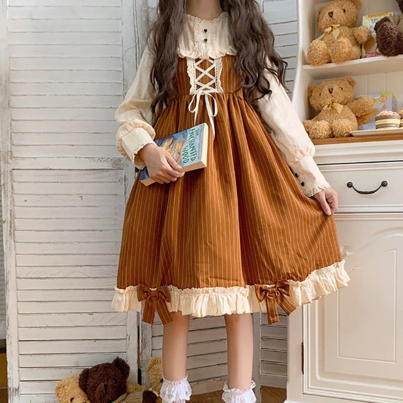 

Princess Lolita Women's Dress Long Sleeve y2k Japanese Girls Casual Sweet kawaii Vintage Fairy Dress Elegant New Korean Fashion