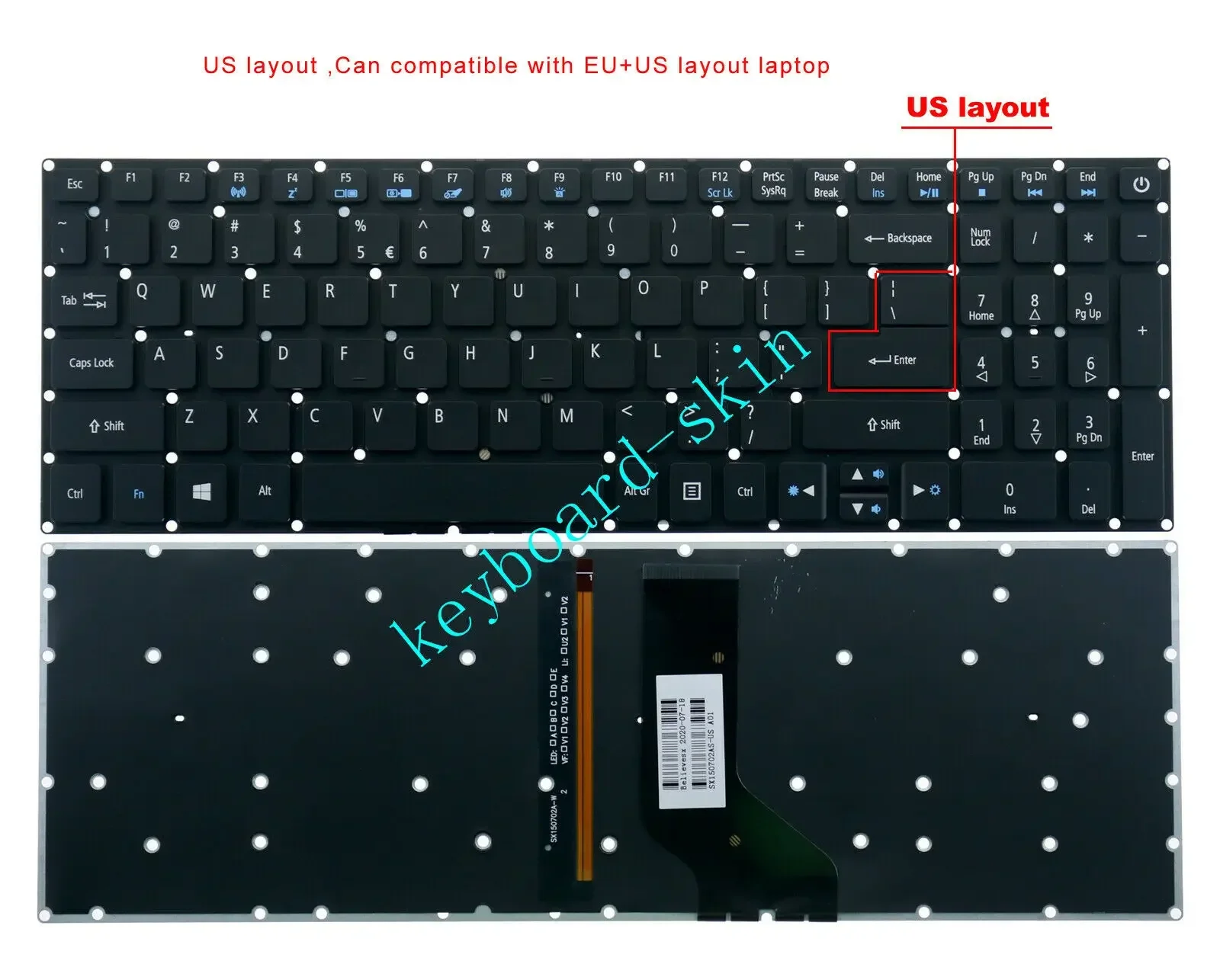 Клавиатура NoEnName_Null черная для Acer Aspire ES1-532 ES1-532G ES1-533 ES1-533G ES1-572 ES1-572G ES1-573 ES1-573G ES1-732
