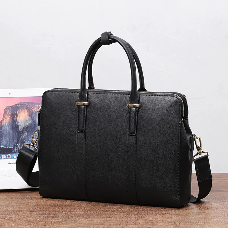 

AETOO New men's handbag double zipper leather men's baotou layer cowhide one shoulder oblique span bag men's briefcase