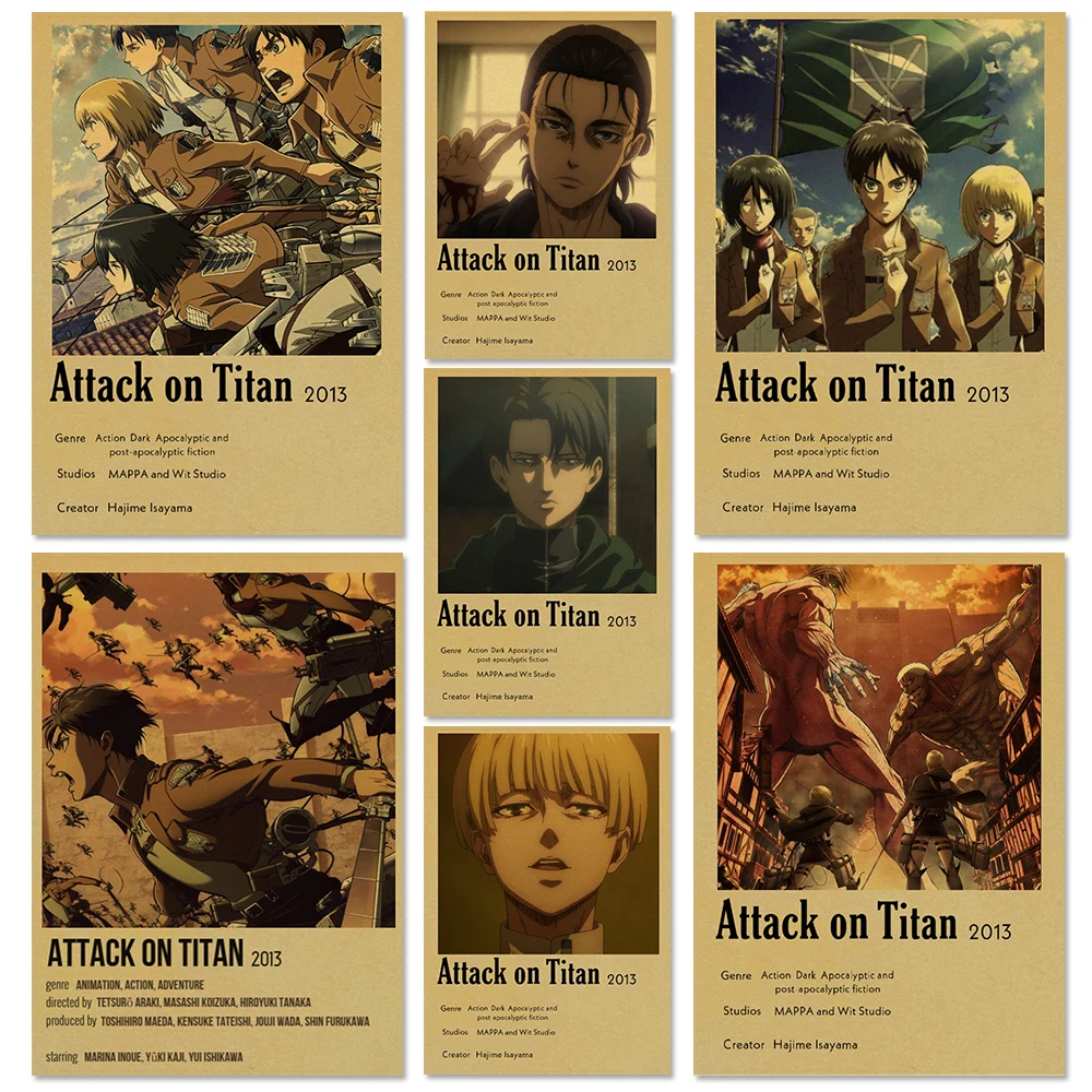 

Attack on Titan Kraft Paper Poster Levi Eren Mikasa Armin Posters Wall Art Painting Study Home Living Room Decoration Pictures