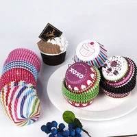 100pcs color printing muffin cups paper cake party tray cake decorating tool oil proof cake paper cups rice cake paper support