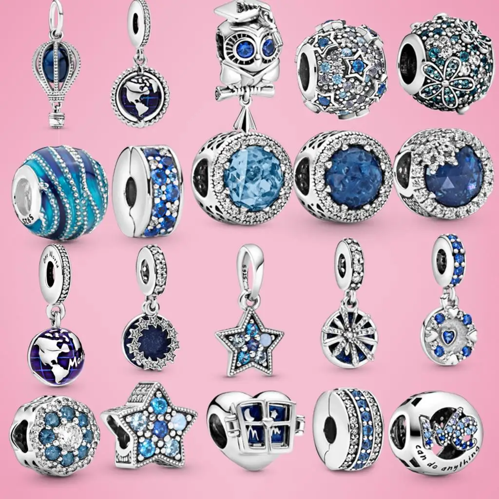 

2022 new Original blue sweet night starry sky Bead fit Pandora Charms silver 925 beads Bracelet for women diy fashion jewelry