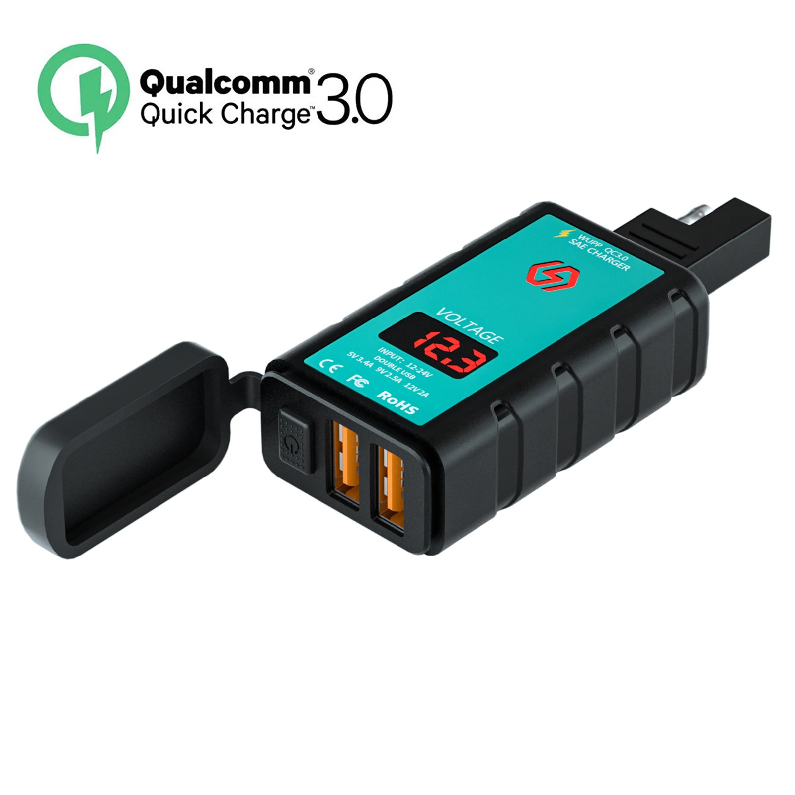 

USB-зарядное устройство SAE на USB для мотоцикла, двойной интерфейс QC3.0 с вольтметром для смартфона, планшета, GPS sae SAE sae