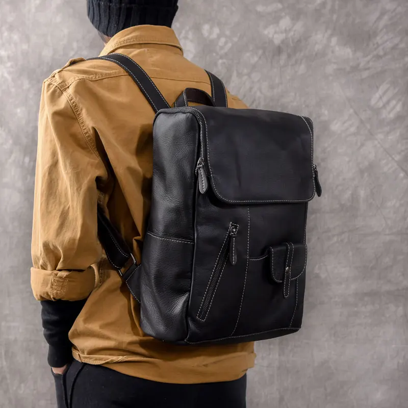Рюкзак из натуральной кожи с мягкими карманами мужские кожаные дорожные рюкзаки