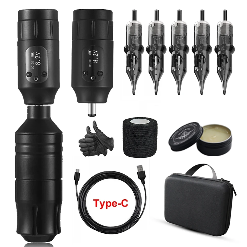 

Professional Wireless Tattoo Machine Set With Needles Adjustable Speed Digital Display Tattoos Pen Full Kit Supply For Body Art
