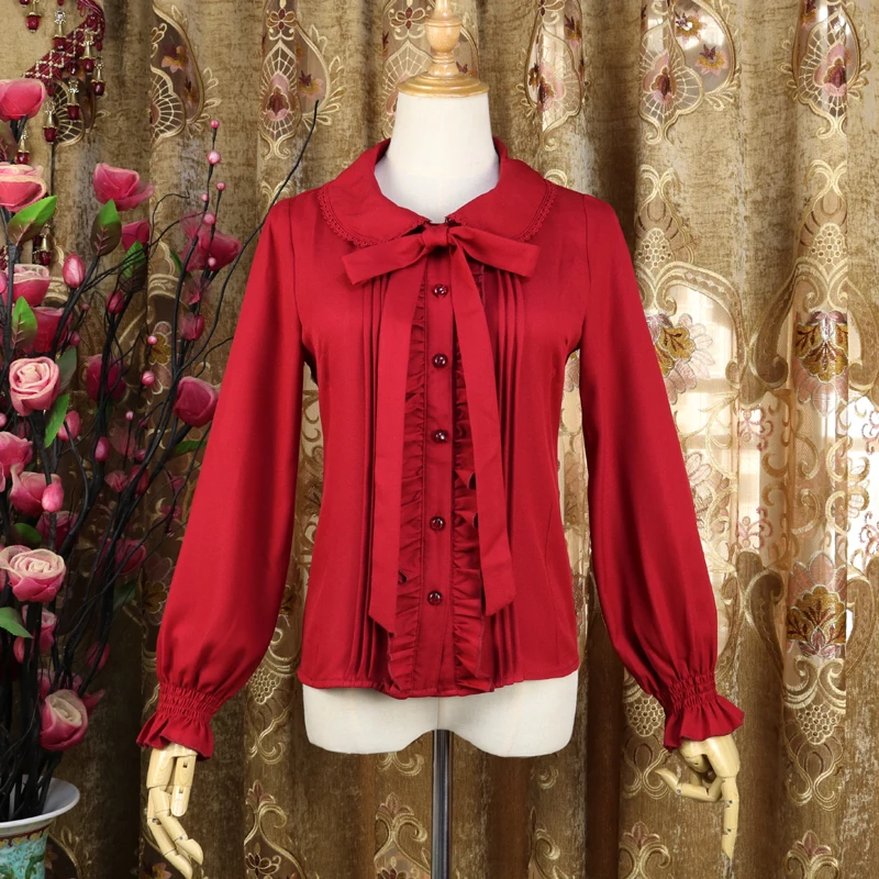 

Slimfit Peter Pan Collar Women's Lolita Long Sleeve Bow Tie Collar Blouse Lolita Shirt Cute Girl 4Colors