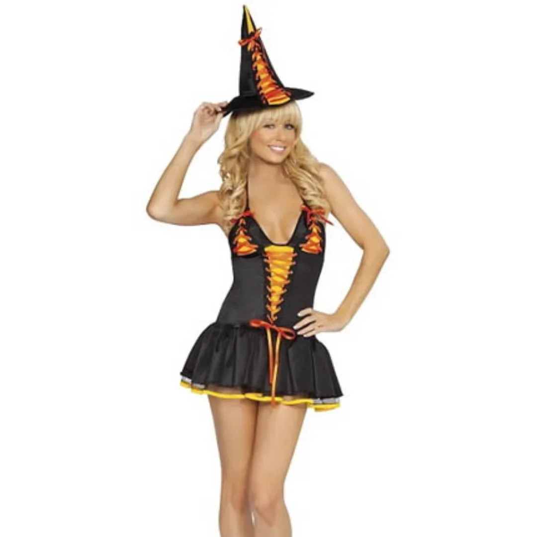 Шляпа ведьмы костюм конфеты кукуруза Хэллоуин завязки черный оранжевый рома