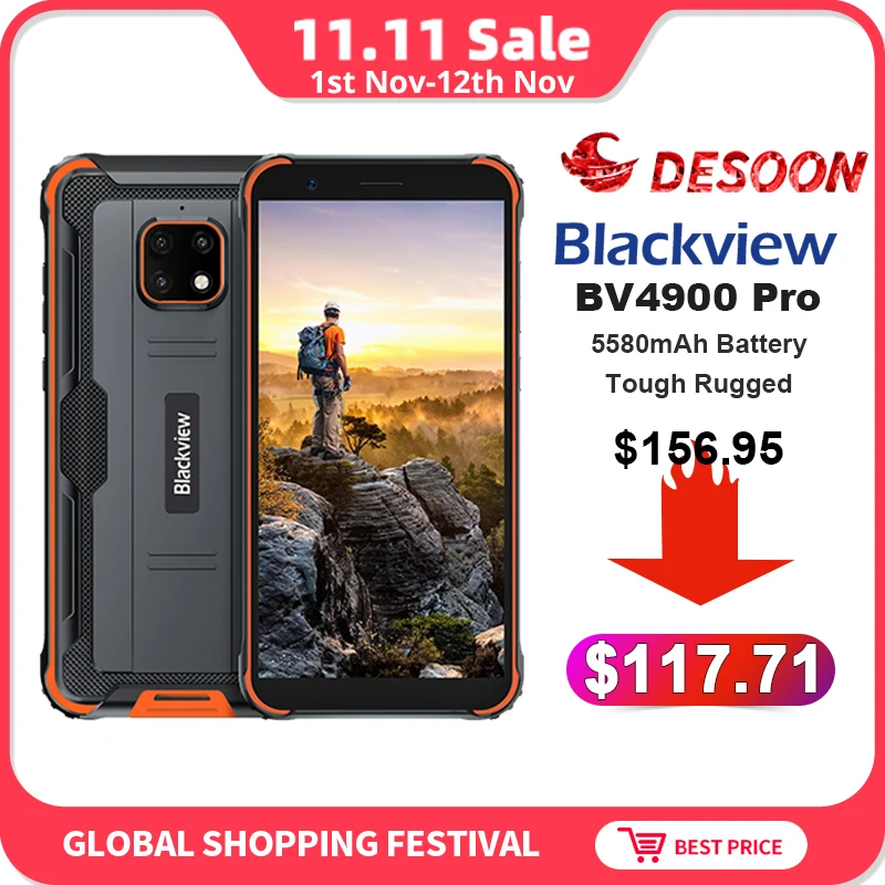 Blackview BV4900 Pro 4GB 64GB Rugged SmartPhone Octa Core Android 10 IP68 Waterproof Mobile Phone 5580mAh NFC 5.7'' 4G Cellphone