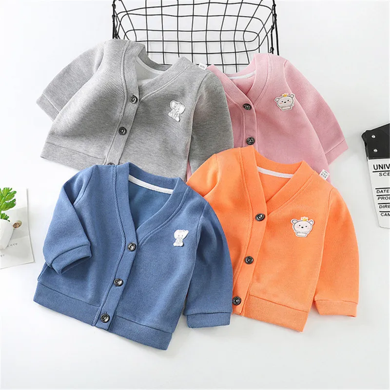 Sweater Winter Autumn Baby Girls Boys Cardigan Tops Solid Children Clothing Newborn Infant Kids Baseball Jackets Coats Outerwear