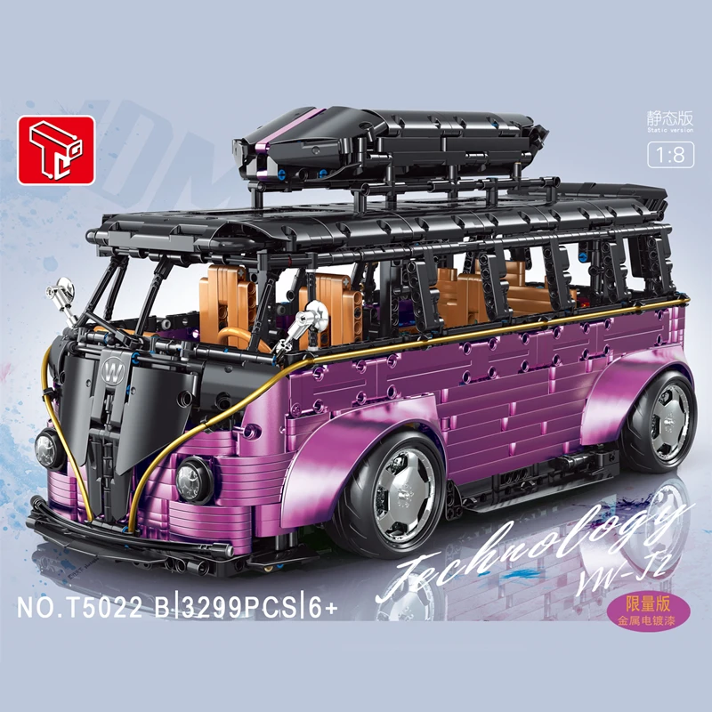 

IN STOCK High-Tech T5022 3299Pcs RC APP T1 Bus Camper Van Car Electroplate Model Building Blocks Bricks Christmas Gifts 10220